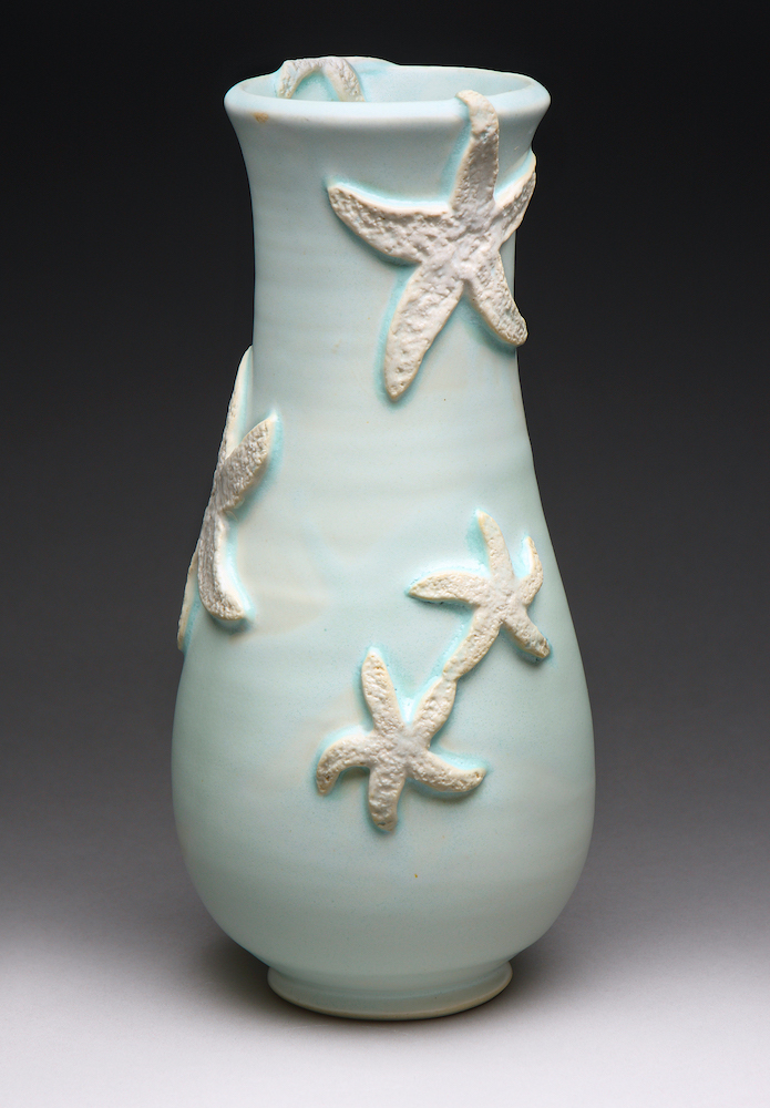 BEACH GLASS SCALLOP SHELL DISH (blue-green) - Cynthia Curtis Pottery